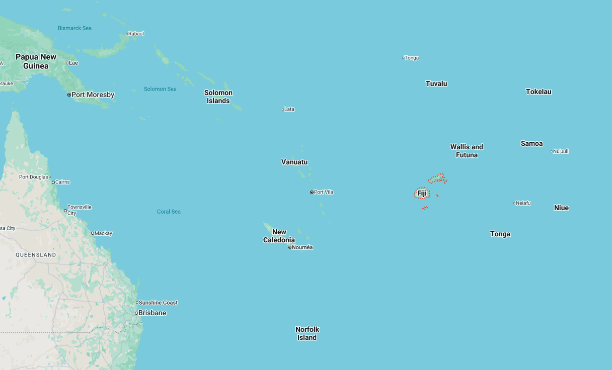 Pacific Ocean map showing Fiji, Vanuatu, and surrounding islands